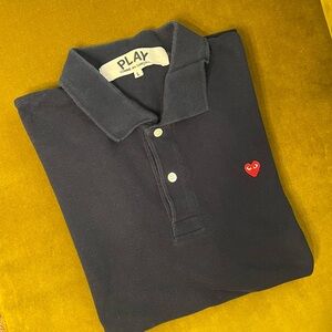 Comme des Garcons PLAY Navy Polo Shirt with Red Heart